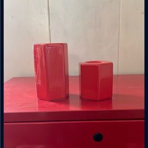 Waechtersbach Red Crackle Glaze Candle Holders made in Germany